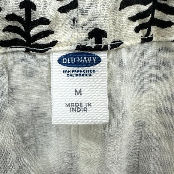 Old Navy Mini Dress Womens Sleeveless Tie Shoulder Ikat Lace Hem Black Cream M - Picture 10 of 11